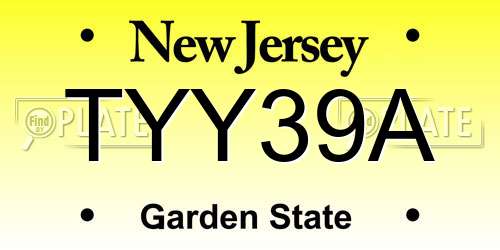 TYY39A New Jersey License Plate