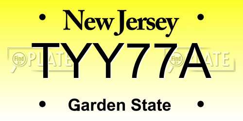 TYY77A New Jersey License Plate