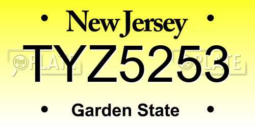 TYZ5253 New Jersey License Plate