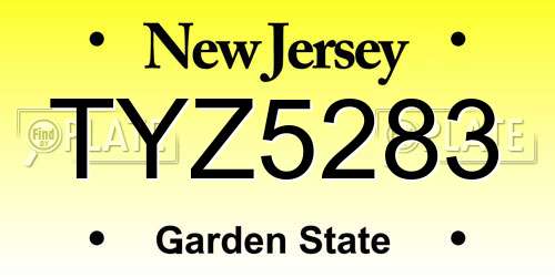 TYZ5283 New Jersey License Plate