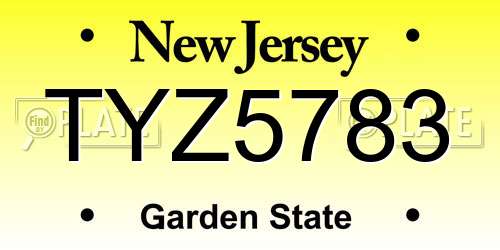 TYZ5783 New Jersey License Plate