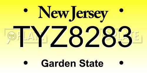TYZ8283 New Jersey License Plate