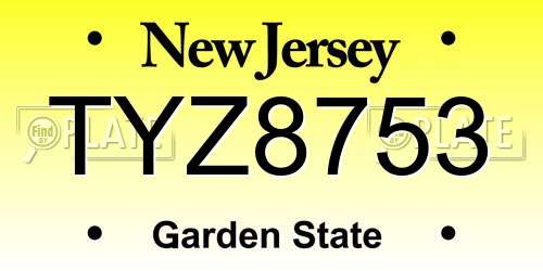 TYZ8753 New Jersey License Plate