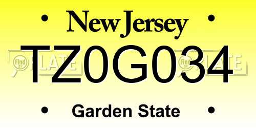 TZ0G034 New Jersey License Plate