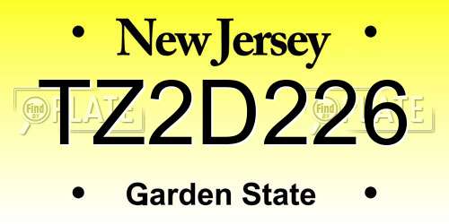 TZ2D226 New Jersey License Plate