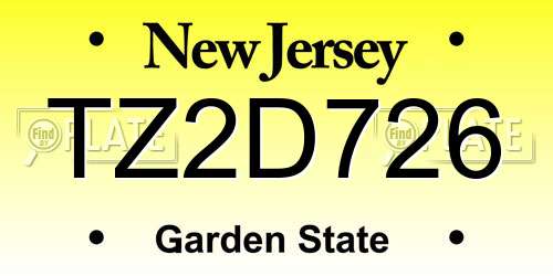 TZ2D726 New Jersey License Plate