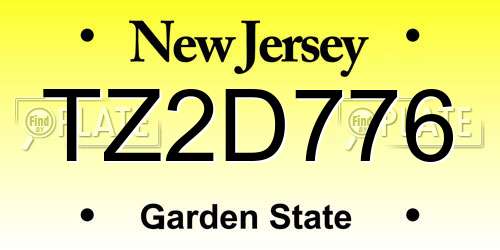 TZ2D776 New Jersey License Plate