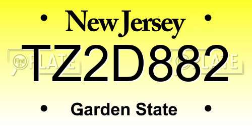 TZ2D882 New Jersey License Plate