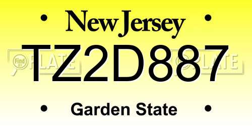 TZ2D887 New Jersey License Plate