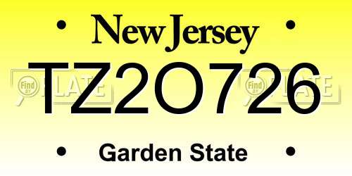 TZ2O726 New Jersey License Plate