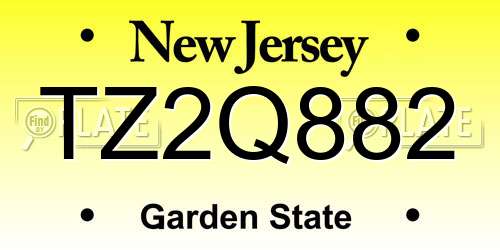 TZ2Q882 New Jersey License Plate