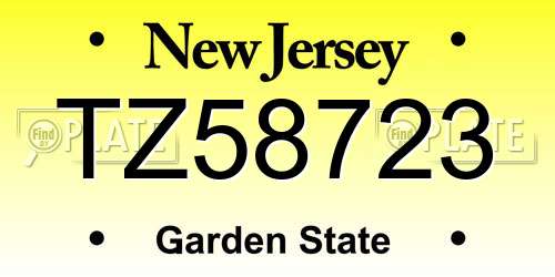 TZ58723 New Jersey License Plate