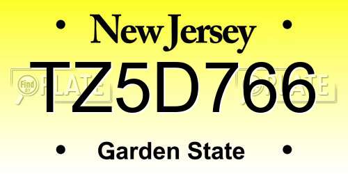TZ5D766 New Jersey License Plate