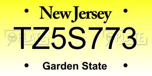 TZ5S773 New Jersey License Plate