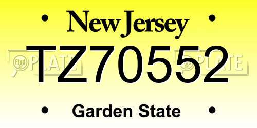 TZ70552 New Jersey License Plate