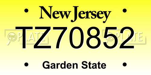 TZ70852 New Jersey License Plate