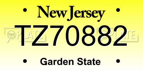 TZ70882 New Jersey License Plate