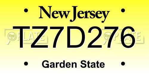 TZ7D276 New Jersey License Plate