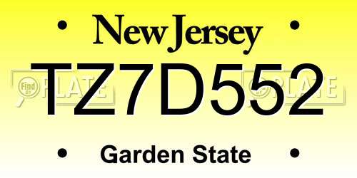 TZ7D552 New Jersey License Plate