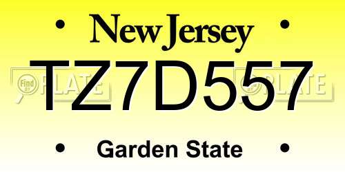 TZ7D557 New Jersey License Plate