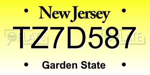 TZ7D587 New Jersey License Plate