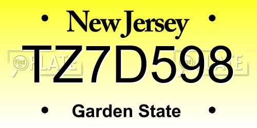 TZ7D598 New Jersey License Plate