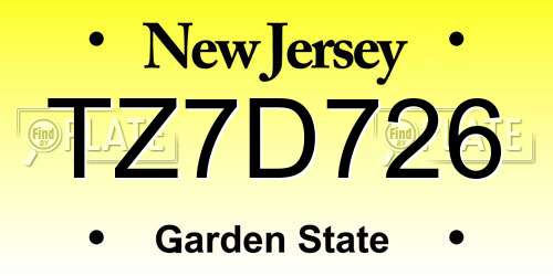 TZ7D726 New Jersey License Plate