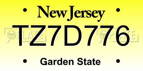 TZ7D776 New Jersey License Plate