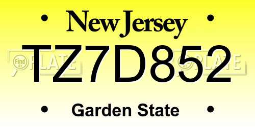 TZ7D852 New Jersey License Plate