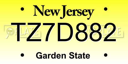 TZ7D882 New Jersey License Plate