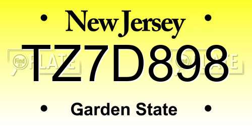 TZ7D898 New Jersey License Plate