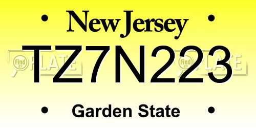 TZ7N223 New Jersey License Plate