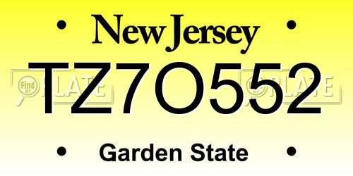 TZ7O552 New Jersey License Plate