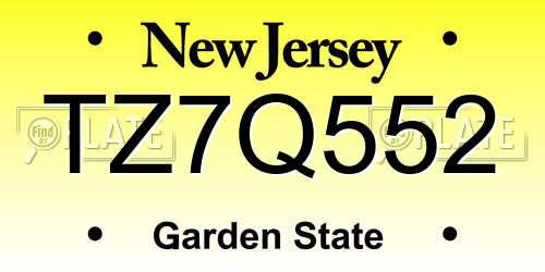 TZ7Q552 New Jersey License Plate