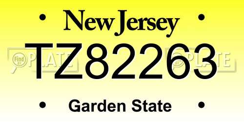 TZ82263 New Jersey License Plate