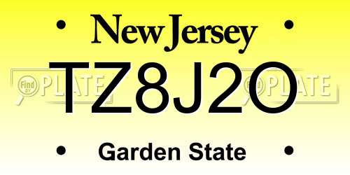 TZ8J2O New Jersey License Plate