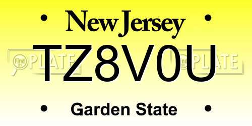 TZ8V0U New Jersey License Plate