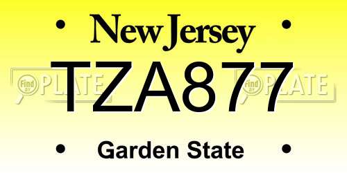 TZA877 New Jersey License Plate
