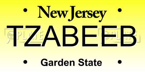 TZABEEB New Jersey License Plate
