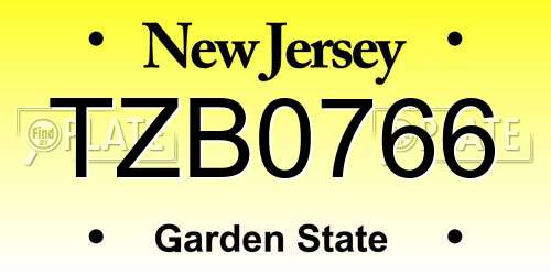 TZB0766 New Jersey License Plate