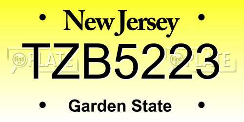 TZB5223 New Jersey License Plate