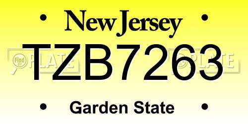 TZB7263 New Jersey License Plate