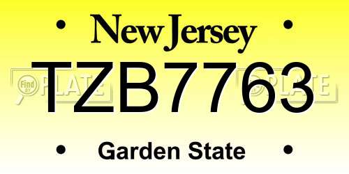 TZB7763 New Jersey License Plate