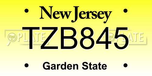 TZB845 New Jersey License Plate
