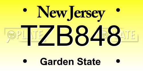 TZB848 New Jersey License Plate