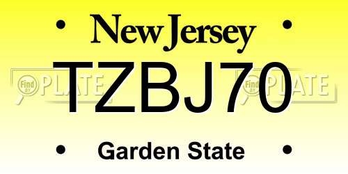 TZBJ70 New Jersey License Plate