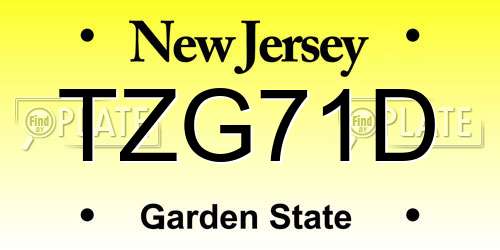 TZG71D New Jersey License Plate