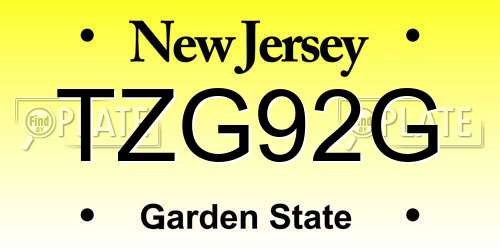 TZG92G New Jersey License Plate