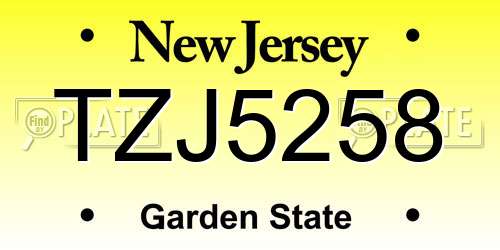 TZJ5258 New Jersey License Plate