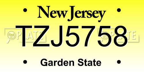 TZJ5758 New Jersey License Plate
